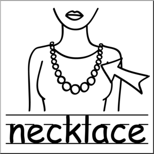 Clip Art: Basic Words: Necklace B&W Labeled