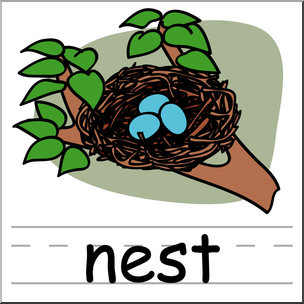 Clip Art: Basic Words: Nest Color Labeled
