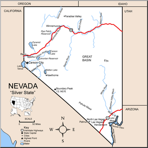 Clip Art: US State Maps: Nevada Color Detailed