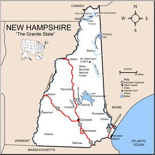 Clip Art: US State Maps: New Hampshire Color Detailed