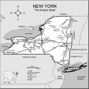Clip Art: US State Maps: New York Grayscale Detailed