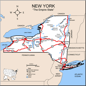 Clip Art: US State Maps: New York Color Detailed