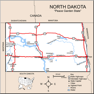 Clip Art: US State Maps: North Dakota Color Detailed – Abcteach