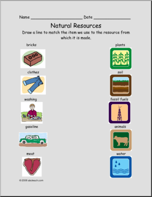 Worksheet: Matching – Natural Resources (primary/elem)