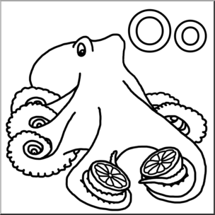 Clip Art: Alphabet Animals: O – Octopus Opens an Orange (B&W)