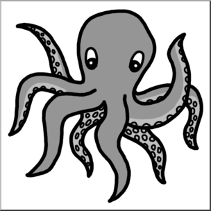 Clip Art: Cartoon Octopus 2 Grayscale