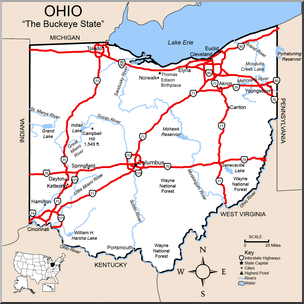 Clip Art: US State Maps: Ohio Color Detailed