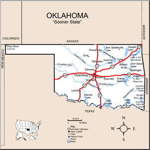 Clip Art: US State Maps: Oklahoma Color Detailed