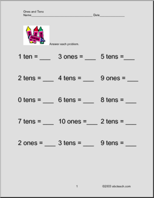 Ones and Tens (primary/elem) Worksheets