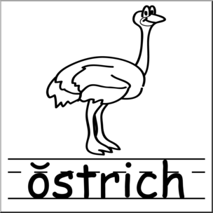 Clip Art: Basic Words: Ostrich B&W Labeled