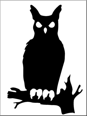 Clip Art: Halloween Silhouettes: Owl B&W