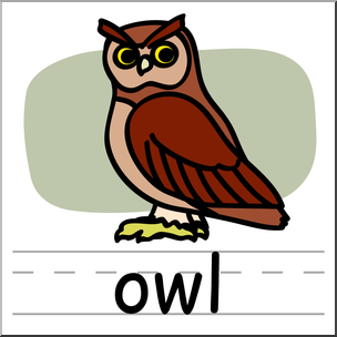 Clip Art: Basic Words: Owl Color Labeled