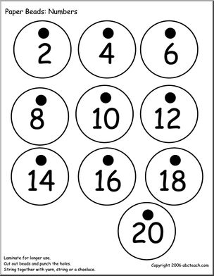 Paper Beads: Numbers – Count by 2s (b/w)