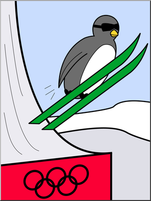 Clip Art: Cartoon Olympics: Penguin Ski Jumping Color
