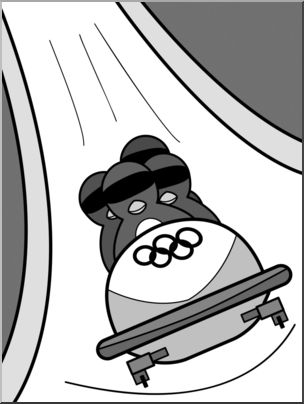 Clip Art: Cartoon Olympics: Penguin Bob Sleigh Grayscale