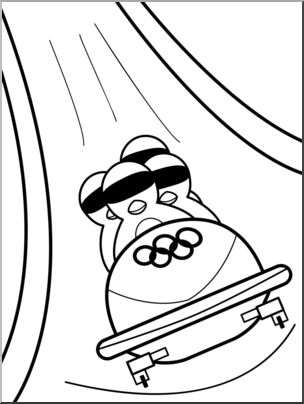 Clip Art: Cartoon Olympics: Penguin Bob Sleigh B&W
