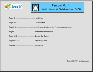 Addition and Subtraction up to 20 (K-1) Penguin Theme Unit