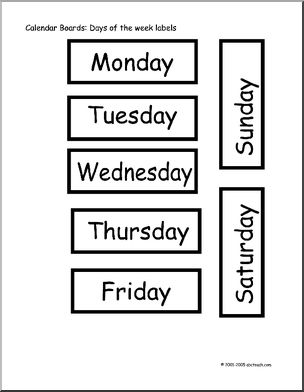 Calendars:  Days of Week Labels
