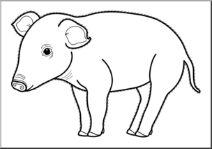 Clip Art: Baby Animals: Pig Piglet B&W