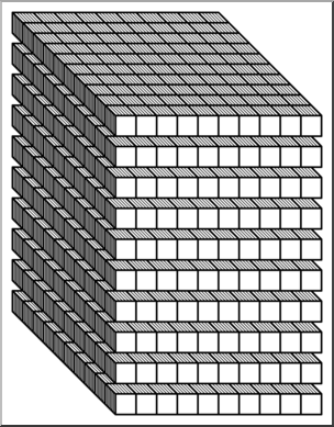 Place Value Blocks B&W 1000 Horizontal Clip Art