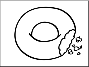 Clip Art: Doughnut: Plain w/ Bite B&W