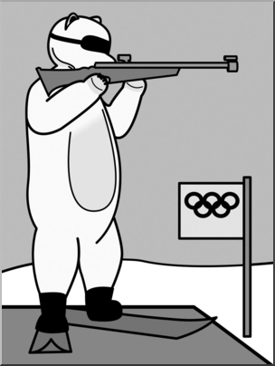 Clip Art: Cartoon Olympics: Polar Bear Biathlon Grayscale