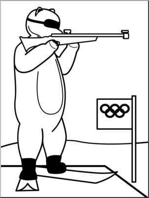 Clip Art: Cartoon Olympics: Poalr Bear Biathlon B&W