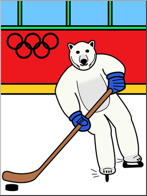 Clip Art: Cartoon Olympics: Polar Bear Ice Hockey Color