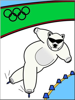 Clip Art: Cartoon Olympics: Polar Bear Skating Color
