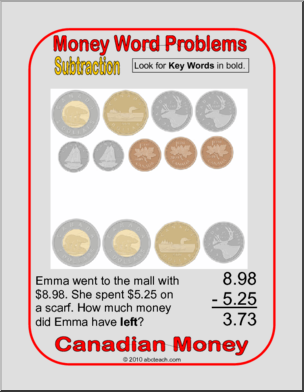 Canadian Money Subtraction Word Problem (elem) Clip Art