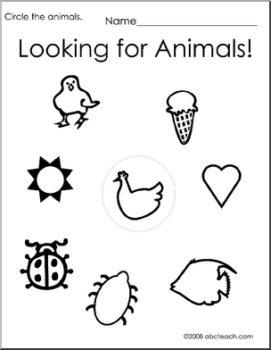 Worksheets and Matching Game: Animals 1 (preschool/primary) – Abcteach