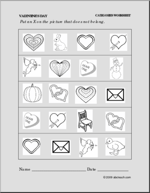 Worksheet: Valentine’s Day – Categories (preschool/primary)