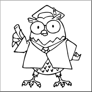 Clip Art: Cartoon Professor Owl B&W