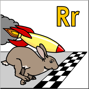 Clip Art: Alphabet Animals: R – Rabbit Races a Rocket Color