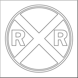 Clip Art: Signs: Railroad Crossing 1 B&W