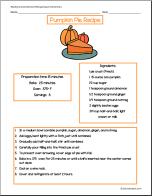 Comprehension: Pumpkin Pie (upper elementary)