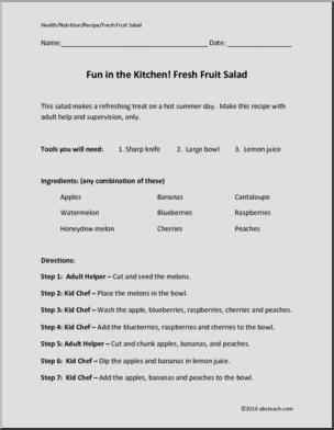 Recipe: Fun in the Kitchen-Fresh Fruit Salad (elem)