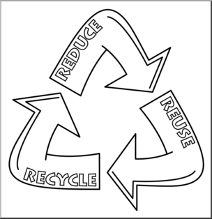 Clip Art: Reduce, Reuse, Recycle Logo 1 B&W