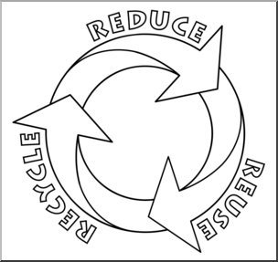 Clip Art: Reduce, Reuse, Recycle Logo 2 B&W