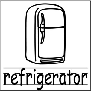 Clip Art: Basic Words: Refrigerator B&W Labeled