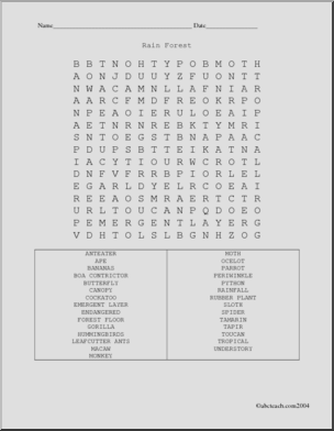Word Search: Rain Forest (upper elementary)