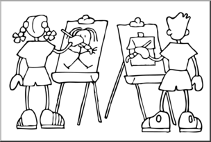 Clip Art: Cartoon School Scene: Classroom 04 B&W – Abcteach