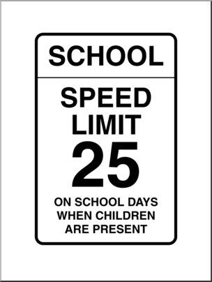 Clip Art: Signs: School Speed Limit B&W