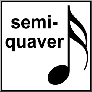 Clip Art: British Music Notation: Semiquaver B&W Labeled