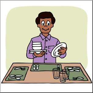 Clip Art: Kids: Chores: Setting the Table Color