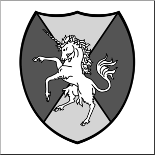 Clip Art: Heraldry: Unicorn Coat of Arms Grayscale – Abcteach