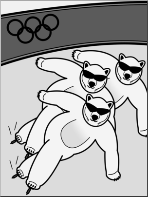 Clip Art: Cartoon Olympics: Polar Bear Short Track Skating Grayscale