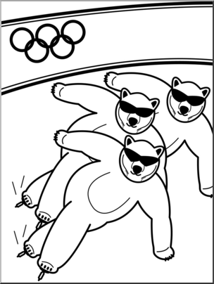 Clip Art: Cartoon Olympics: Polar Bear Short Track Skating B&W