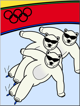 Clip Art: Cartoon Olympics: Polar Bear Short Track Skating Color