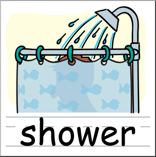 Clip Art: Basic Words: Shower Color Labeled